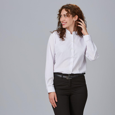 BLOUSE WOMAN GRANDAD COLLAR L/SLEEVED POP. 
