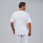 OUTFIT UNISEX WHITE V-NECK / ELASTICATED TROUSERS SCRUB SUIT 
