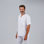 OUTFIT UNISEX WHITE V-NECK / ELASTICATED TROUSERS SCRUB SUIT 
