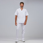 OUTFIT UNISEX WHITE V-NECK / ELASTICATED TROUSERS SCRUB SUIT 

