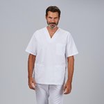 OUTFIT UNISEX WHITE V-NECK / ELASTICATED TROUSERS SCRUB SUIT 
