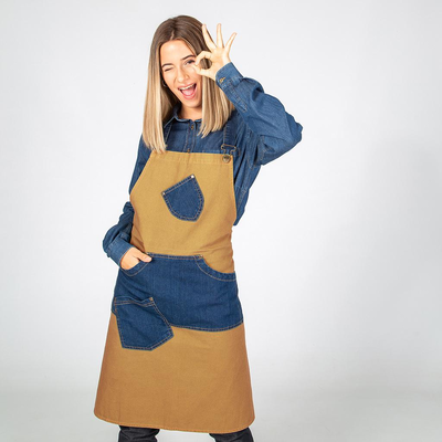 DELANTAL CON PETO LAVADO SARGA COMBI TEJANO AÑIL  80X85 CM 