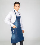 APRON WITH BIB INDIGO WORN INDIGO DENIM WASHED 80X82 CM
