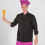 VESTE CHEF UNISEXE MANCHES LONGUES NOIRE AVEC PASSEPOIL