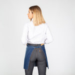 APRON SHORT WASHED DENIM INDIGO WITH FRAYED POCKET 40X69 CM