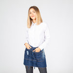 APRON SHORT WASHED DENIM INDIGO WITH FRAYED POCKET 40X69 CM