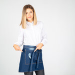 APRON SHORT WASHED DENIM INDIGO WITH FRAYED POCKET 40X69 CM