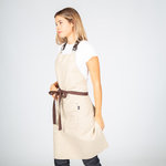 TABLLIER À BAVETTE BEIGE SANGLE CUIR 82X72 CM
